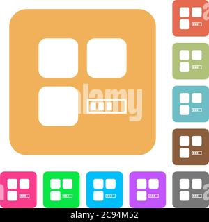 Component processing flat icons on rounded square vivid color backgrounds. Stock Vector