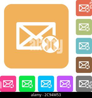 Delete mail flat icons on rounded square vivid color backgrounds. Stock Vector