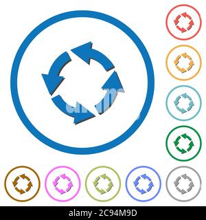 Rotate left flat color vector icons with shadows in round outlines on white background Stock Vector