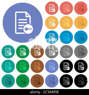 Secure document multi colored flat icons on round backgrounds. Included white, light and dark icon variations for hover and active status effects, and Stock Vector
