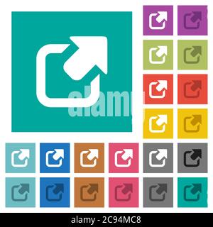 Export symbol with upper right arrow multi colored flat icons on plain square backgrounds. Included white and darker icon variations for hover or acti Stock Vector