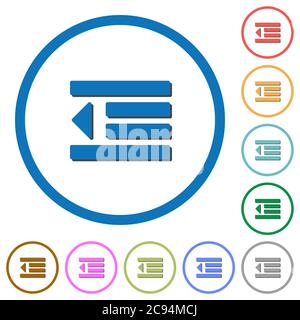 Decrease text indentation flat color vector icons with shadows in round outlines on white background Stock Vector