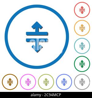 Horizontal split tool flat color vector icons with shadows in round outlines on white background Stock Vector