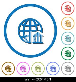 Internet banking flat color vector icons with shadows in round outlines on white background Stock Vector