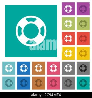 Lifesaver multi colored flat icons on plain square backgrounds. Included white and darker icon variations for hover or active effects. Stock Vector