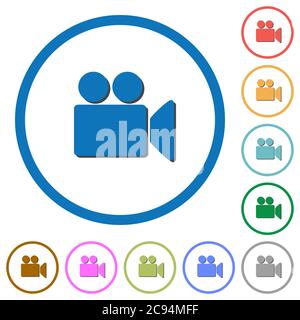 Video camera flat color vector icons with shadows in round outlines on white background Stock Vector