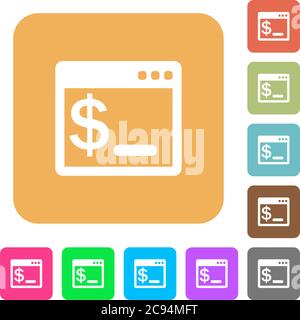 OS command terminal flat icons on rounded square vivid color backgrounds. Stock Vector