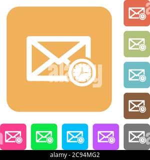 Queued mail flat icons on rounded square vivid color backgrounds. Stock Vector