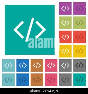 Programming code multi colored flat icons on plain square backgrounds. Included white and darker icon variations for hover or active effects. Stock Vector