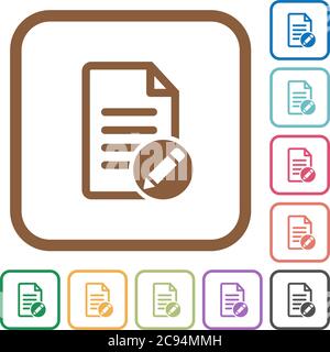 Rename document simple icons in color rounded square frames on white background Stock Vector