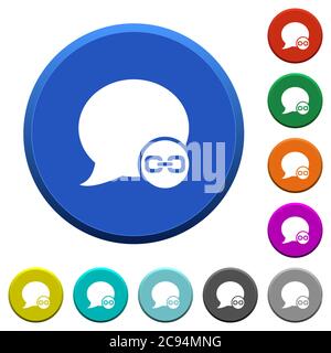 Blog comment attachment round color beveled buttons with smooth surfaces and flat white icons Stock Vector