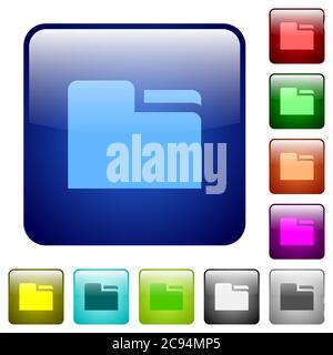 Tab folder icons in rounded square color glossy button set Stock Vector