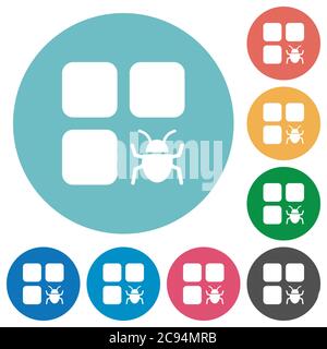 Component bug flat white icons on round color backgrounds Stock Vector
