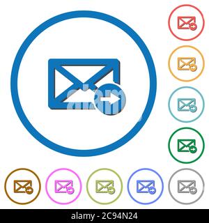 Mail forwarding flat color vector icons with shadows in round outlines on white background Stock Vector
