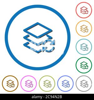 Swap layers flat color vector icons with shadows in round outlines on white background Stock Vector