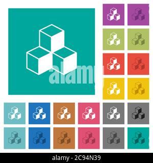 Cubes multi colored flat icons on plain square backgrounds. Included white and darker icon variations for hover or active effects. Stock Vector