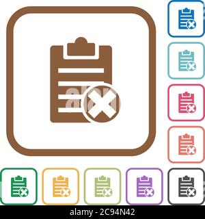 Note cancel simple icons in color rounded square frames on white background Stock Vector