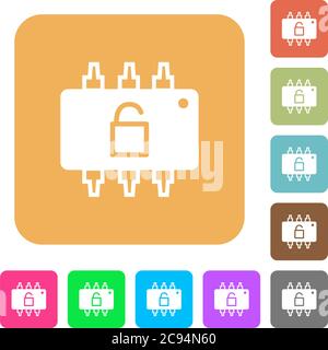 Hardware unlocked flat icons on rounded square vivid color backgrounds. Stock Vector
