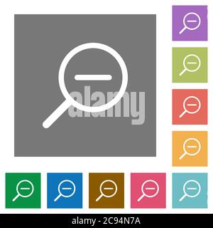 Zoom out flat icons on simple color square backgrounds Stock Vector