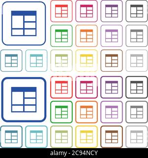 Spreadsheet vertically merge table cells color flat icons in rounded square frames. Thin and thick versions included. Stock Vector