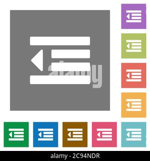 Decrease text indentation flat icons on simple color square backgrounds Stock Vector