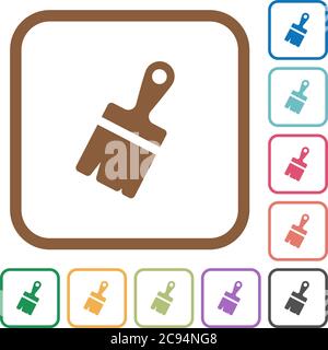 Paste with brush tool simple icons in color rounded square frames on white background Stock Vector