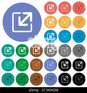 Resize window multi colored flat icons on round backgrounds. Included white, light and dark icon variations for hover and active status effects, and b Stock Vector