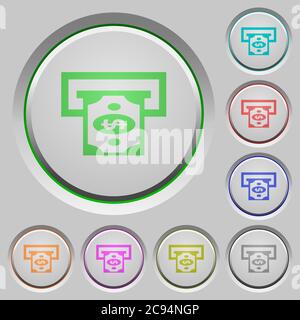 Dollar bank ATM color icons on sunk push buttons Stock Vector
