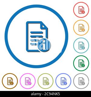 Document info flat color vector icons with shadows in round outlines on white background Stock Vector