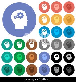 User settings multi colored flat icons on round backgrounds. Included white, light and dark icon variations for hover and active status effects, and b Stock Vector