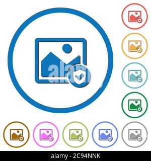 Protected image flat color vector icons with shadows in round outlines on white background Stock Vector