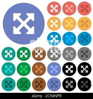 Resize full alt multi colored flat icons on round backgrounds. Included white, light and dark icon variations for hover and active status effects, and Stock Vector