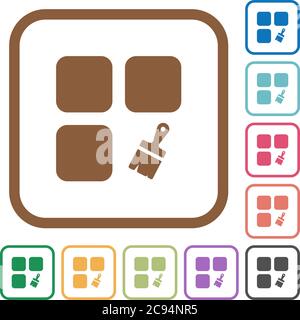 Component paste simple icons in color rounded square frames on white background Stock Vector