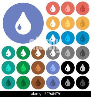 Drop multi colored flat icons on round backgrounds. Included white, light and dark icon variations for hover and active status effects, and bonus shad Stock Vector