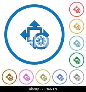 Size settings flat color vector icons with shadows in round outlines on white background Stock Vector