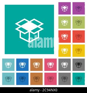 Open box multi colored flat icons on plain square backgrounds. Included white and darker icon variations for hover or active effects. Stock Vector