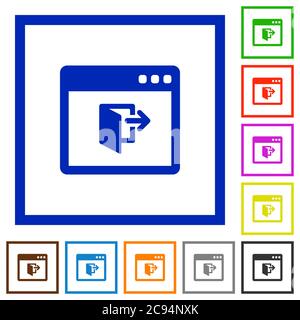 Application exit flat color icons in square frames on white background Stock Vector