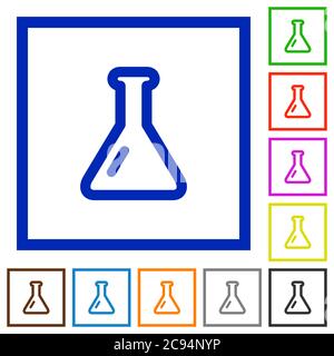 Empty flask flat color icons in square frames on white background Stock Vector