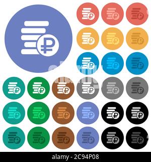 Ruble coins multi colored flat icons on round backgrounds. Included white, light and dark icon variations for hover and active status effects, and bon Stock Vector