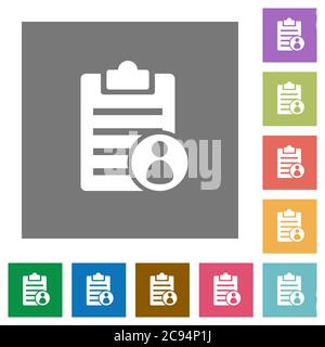 Note owner flat icons on simple color square backgrounds Stock Vector