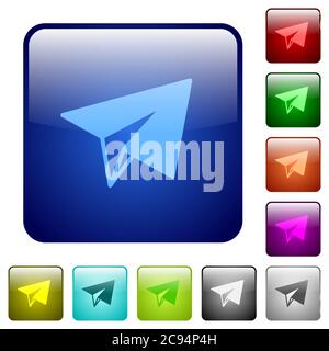 Paper plane icons in rounded square color glossy button set Stock Vector