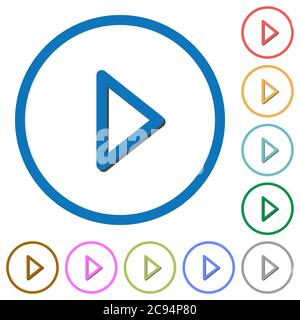 Media play flat color vector icons with shadows in round outlines on white background Stock Vector