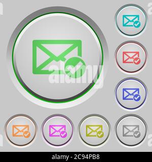 Mail read color icons on sunk push buttons Stock Vector