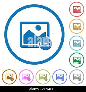 Link image flat color vector icons with shadows in round outlines on white background Stock Vector