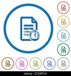 Document last modified time flat color vector icons with shadows in round outlines on white background Stock Vector