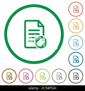 Tagging document flat color icons in round outlines on white background Stock Vector