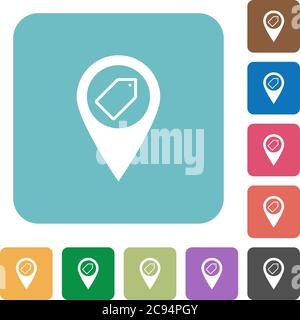 Tagging GPS map location white flat icons on color rounded square backgrounds Stock Vector