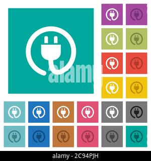 Rolled power cord multi colored flat icons on plain square backgrounds. Included white and darker icon variations for hover or active effects. Stock Vector