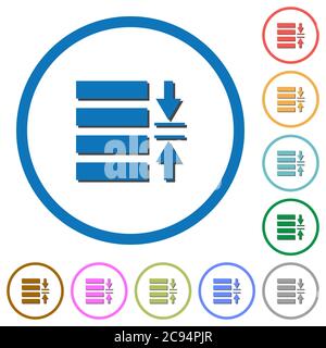 Adjust line spacing flat color vector icons with shadows in round outlines on white background Stock Vector