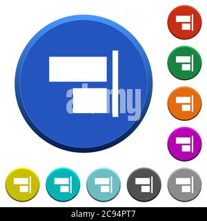 Align to right round color beveled buttons with smooth surfaces and flat white icons Stock Vector